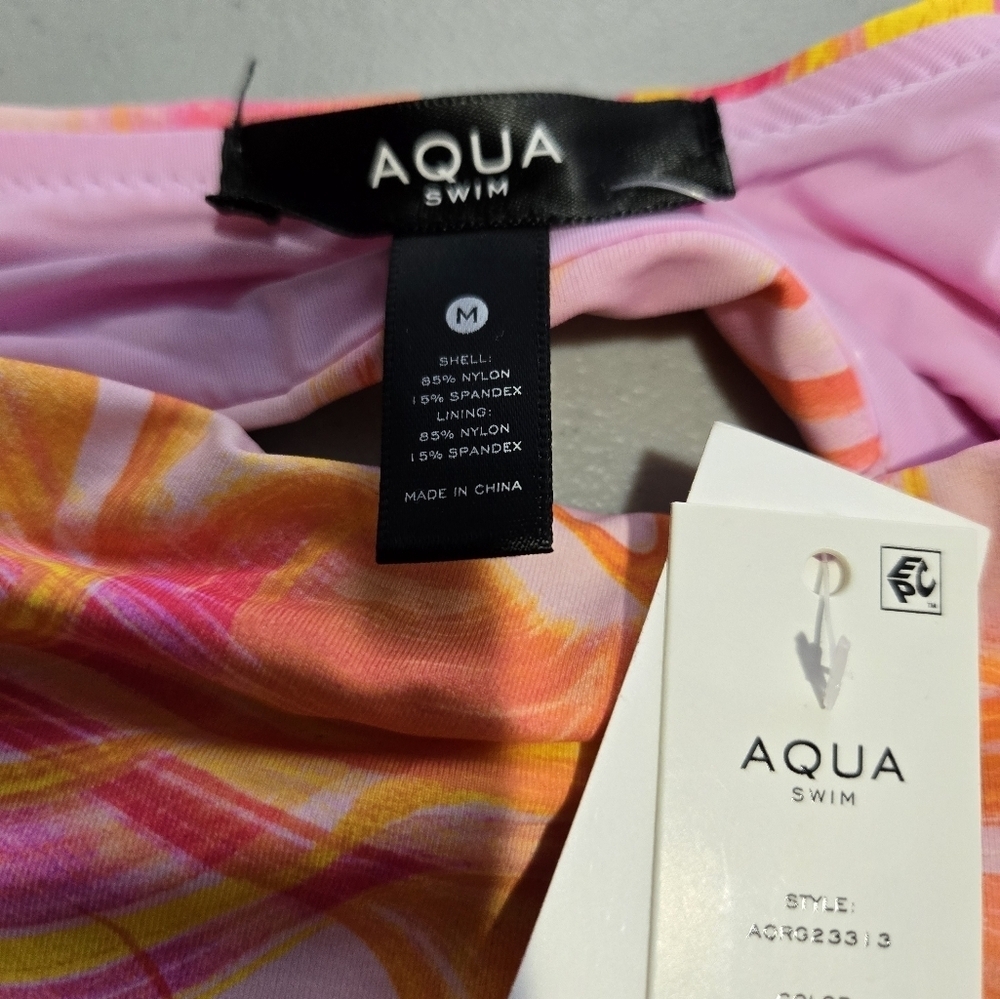 Aqua Swim Bikini Top, Size Medium, Pink Orange Marble - Picture 3 of 4